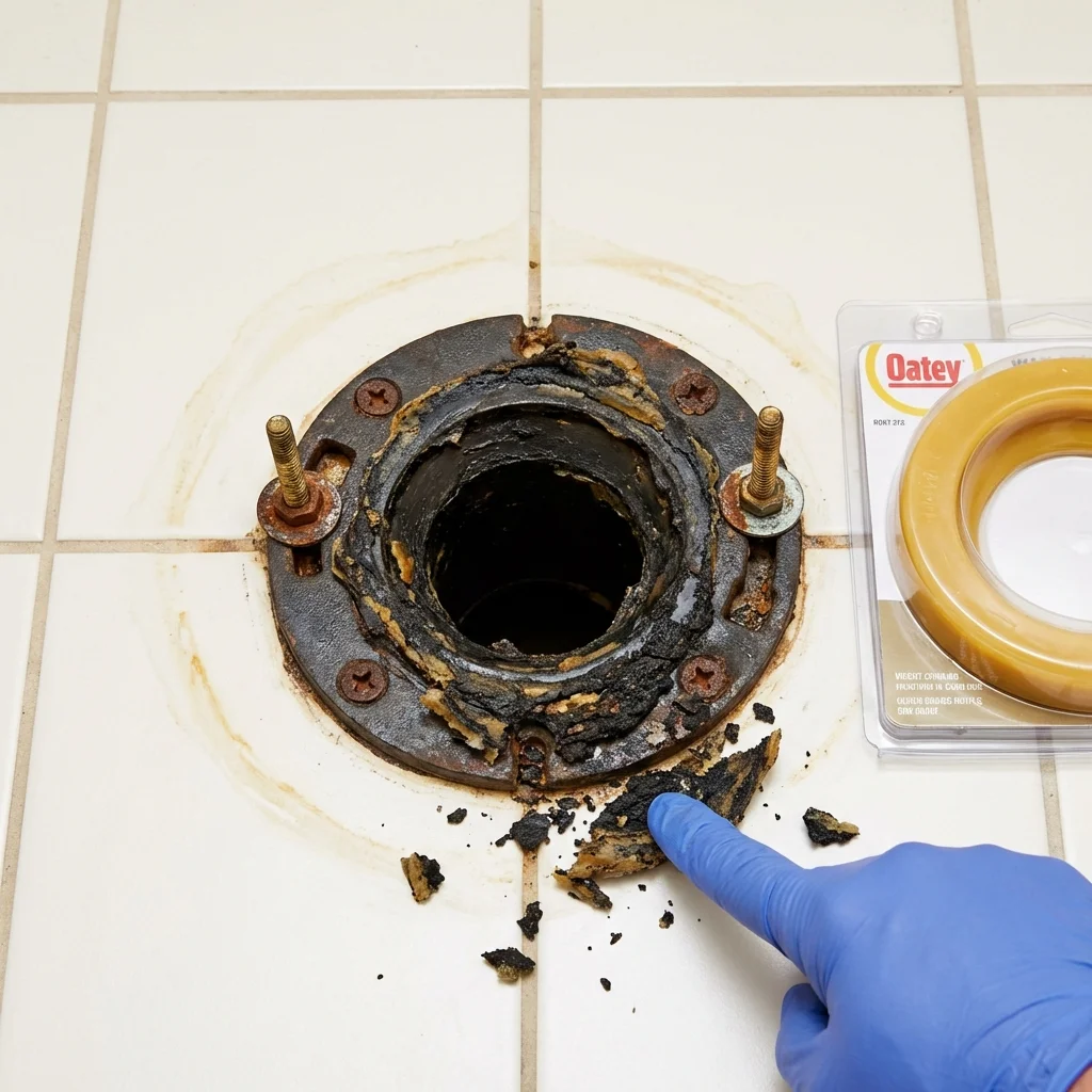 Failed wax ring showing water seepage at the base of a toilet in a Ann Arbor, MI home