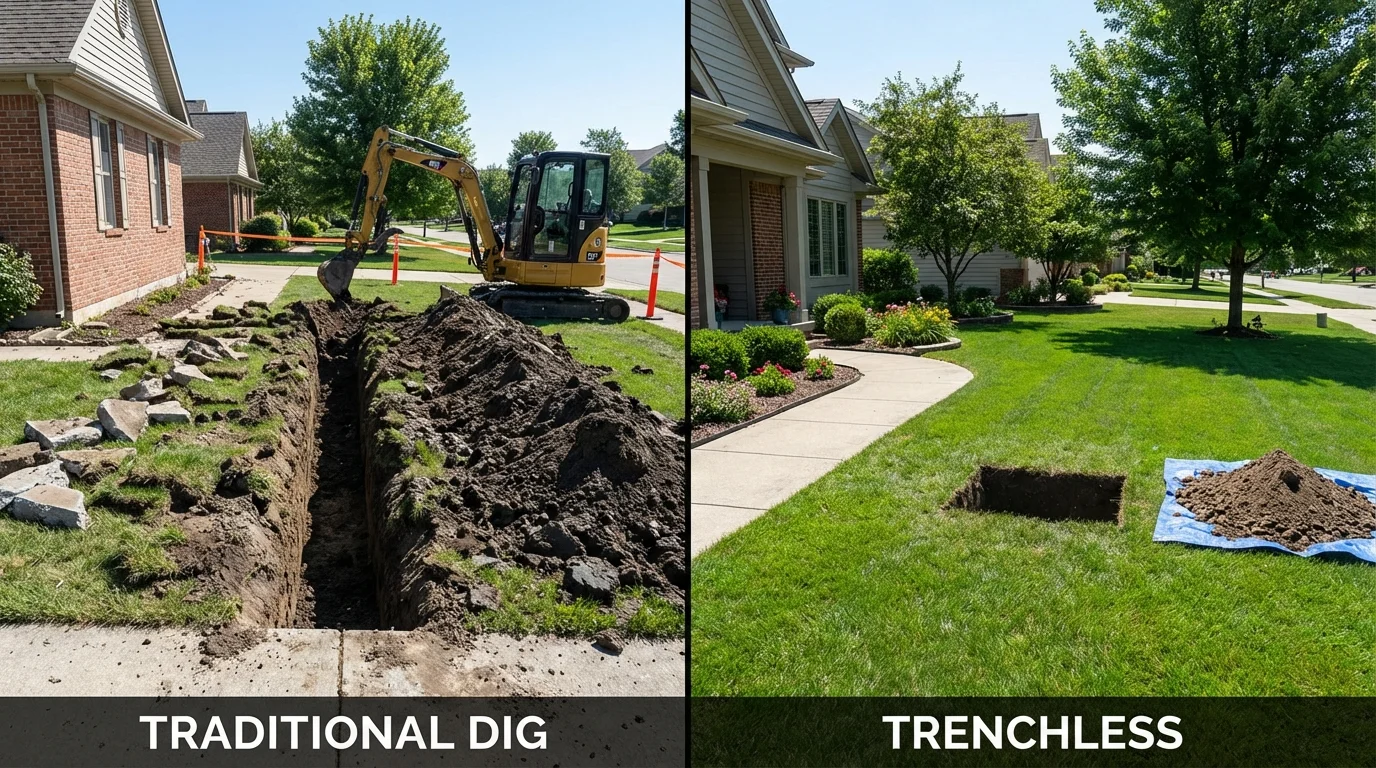 Trenchless sewer repair with minimal yard damage versus traditional excavation in Ann Arbor, MI